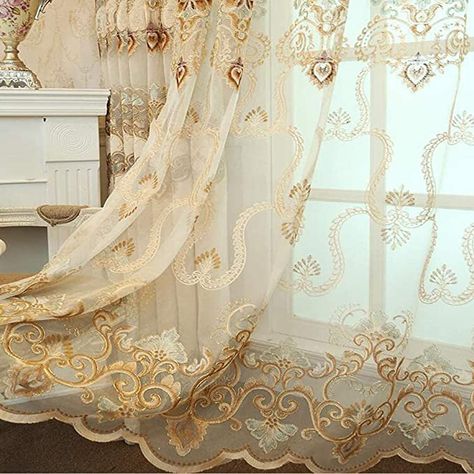 Curtains Grommet, Flowers Embroidered, Tulle Curtains, Luxury Curtains, French Windows, Voile Curtains, Curtain Sizes, Drape Panel, Home Curtains