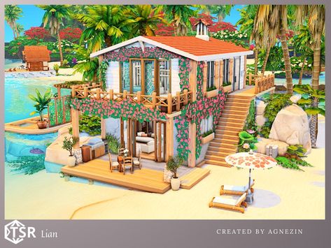 The Sims Resource - Lian Sims4 Sulani House, Kitchen Ideas Sims 4, Island Living Sims 4 House, Living Room With A Piano, Sims 4 Lake House, Sulani Homes Sims 4, Sims 4 Island Living, Sims4 Houses, Sims Room