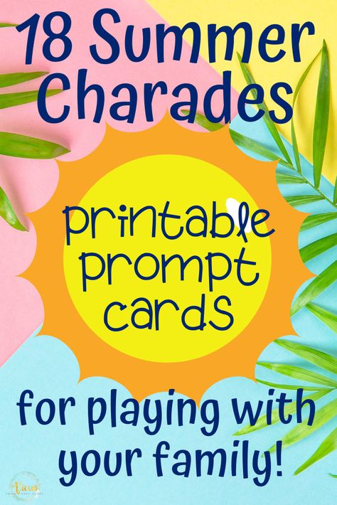 This summer charades printable game is great for family fun. Print it free for your next game night in the summer, or as a kids boredom buster. #summercharades #printablegame #kidsactivities #kidssummergames #familygamenight Summer Charades, Bubble Wrap Crafts, Beach Bingo, Backyard Games Kids, Road Trip Journal, Charades For Kids, Water Play For Kids, Summer Activities For Toddlers, Vacation Countdown