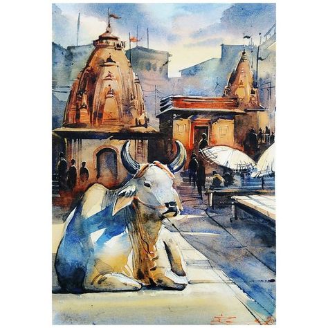 Watercolor Scenery Painting, Art Competition Ideas, Poster Color Painting, Bull Painting, Composition Painting, Watercolor Art Landscape, Watercolor Paintings Nature, Butterfly Art Painting, Mandala Art Therapy