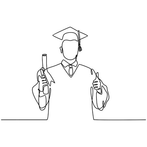 Premium Vector | One line drawing of happy young graduate male student wearing graduation uniform and giving thumbs Graduation Uniform, Graduation Drawing, Graduation Wallpaper, Background School, Graduation Images, Boy Graduation, Graduation Art, Minimal Drawings, Earth Tone Wall Art