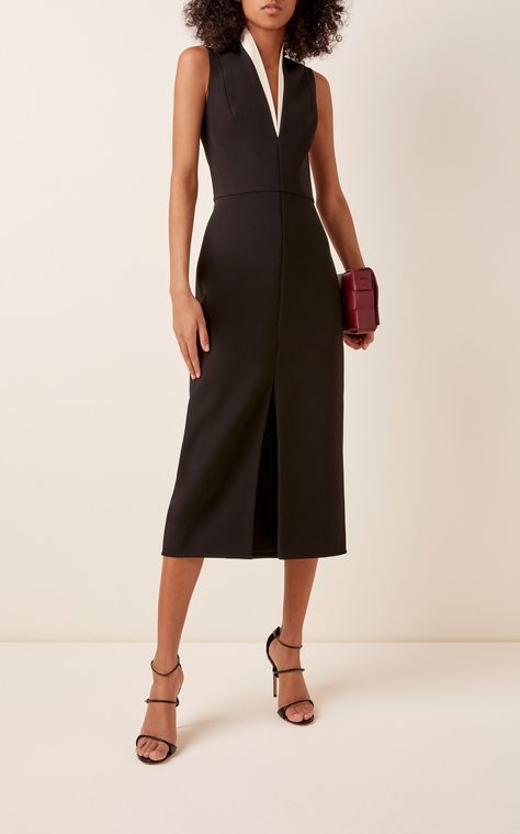 Victoria Beckham Fashion, Beckham Fashion, Victoria Beckham Collection, Victoria Beckham Dress, Crepe Midi Dress, Study Better, Structured Dress, Plain Dress, Stylish Work Outfits