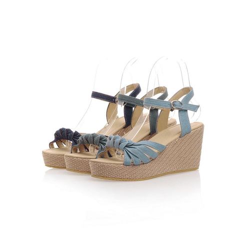 Summer Ankle Strap Sandals Denim Wedges Platform High-heeled Shoes Woman Denim Wedges, Givenchy Fashion, Platform High Heel Shoes, Latest Shoe Trends, Ankle Strap Shoes, Platform High Heels, Shoes Woman, Open Toe Sandals, Womens Wedges