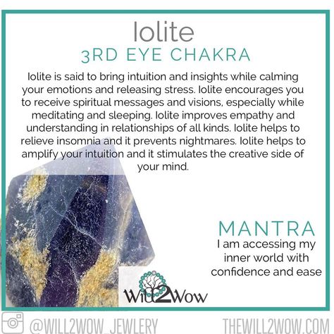 ✨Laura Weigel✨ on Instagram: “Crystal healing properties that Iolite is known for and a powerful mantra . #iolitemeaning #3rdeyecrystal #iolitegemstonejewelry…” Sphalerite Crystal Meaning, Iolite Crystal Meaning, Super 7 Crystal Meaning, Iolite Meaning, Crystal Meanings Charts, Witch Stones, Spirit Warrior, Crystal Cards, Healing Crystal Bracelets