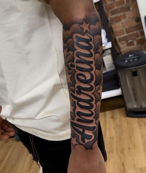 Tattoo Ideas For Men Cartoon, Name On Arm Tattoo Man, Half Sleeve Name Tattoo For Men, Forarm Name Tattoos Mens, Sleeve And Hand Tattoo For Men, My Mother’s Keeper Tattoo, Four Arm Tattoo For Men, Hand Tattoos For Guys Ideas Simple, Tattoo Ideas For Men Forearm Name