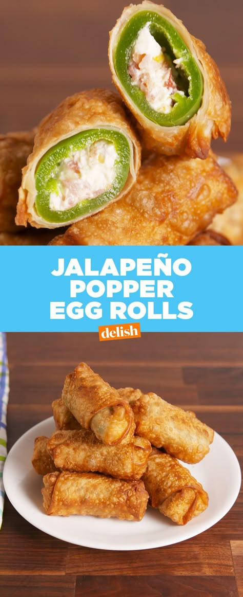 Jalapeno Popper Egg Rolls, Jalapeno Popper Pinwheels, Egg Roll Recipes, Jalapeno Popper, Egg Roll, Finger Food Appetizers, Jalapeno Poppers, Appetizer Dips, Egg Rolls