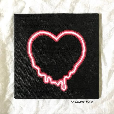 Neon Light Effect Painting, Neon Painting On Black Canvas, Heart Painting On Canvas Aesthetic, Black Canvas Neon Paintings, Tiktok Painting Ideas On Canvas, Blackpink Canvas Painting, Neon Painting Canvas Easy, Neon Drawings Easy, How To Draw Neon