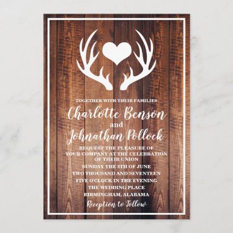 Rustic Dark Barn Wood White Deer Antlers Wedding Invitation #zazzle #weddinginvitations #birthdayinvitations #babyshowerinvitations #zazzleinvitations #monogram #businesscards #graduation #homedecor Antler Silhouette, Antler Wedding Invitations, Deer Antler Wedding, White Moose, Deer Wedding, Wedding Invite Ideas, Antler Wedding, Moose Antlers, Wedding Invitation Size