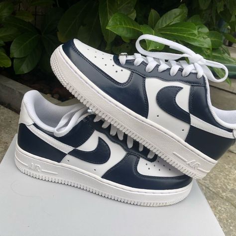 Handpainted airforce 1. Custom made navy blue. Blue Air, Air Forces, Navy Shoes, Air Force Sneakers, Nike Air Force Sneaker, Nike Air Force, Me Too Shoes, Air Force, Nike Air