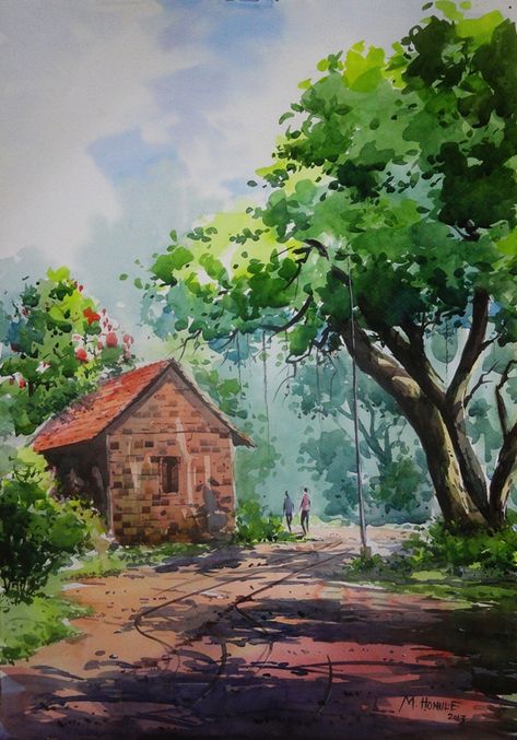 Watercolor Scenery, Watercolor Art Landscape, Watercolor Paintings Nature, Scenery Paintings, Watercolor Pictures, Landscape Paintings Acrylic, Watercolor Paintings Easy, Landscape Art Painting, 수채화 그림