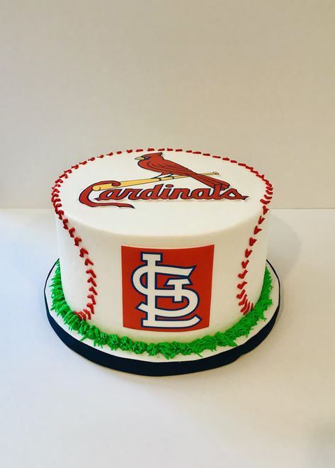 Baseball Cake Birthday, St Louis Cardinals Birthday Cake, Cardinals Birthday Cake, St Louis Cardinals Cake, Baseball Cakes, Baseball Theme Birthday Party, Baseball Birthday Cakes, Birthday Drip Cake, Round Birthday Cakes