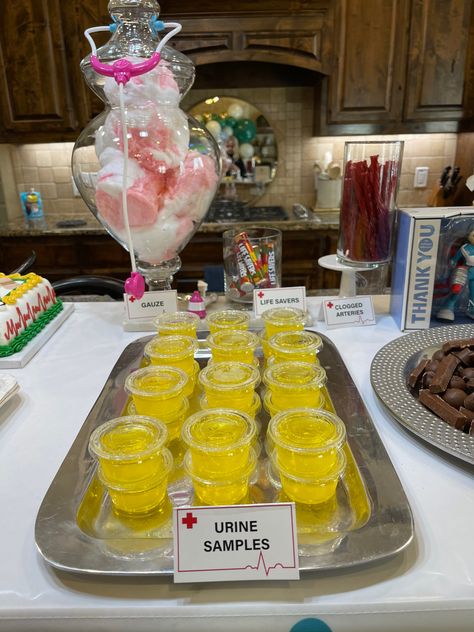 Nurse Themed Appetizers, Nursing Halloween Party, Nursing Graduation Food Ideas, Nurse School Graduation Party Ideas, Veterinarian Themed Party, Nursing Graduation Dessert Table, Medical Assistant Party Ideas Graduation, Nursing Home Theme Party, Veterinary Themed Party