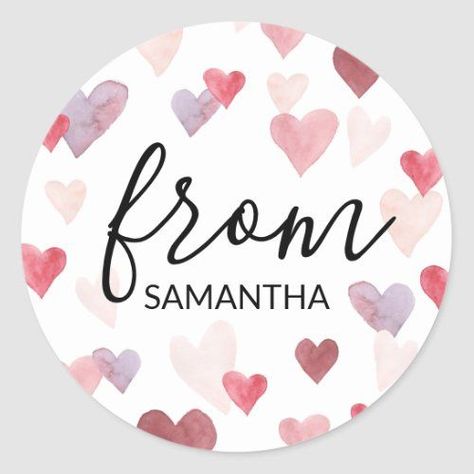 $6.30 | Valentines Day Hearts Custom Name Favor Sticker #valentines day, valentine, hearts, kids, name, cute, watercolor, red, pink, from Sticker Valentines, Valentines Gift Wrap, Valentine Hearts, Watercolor Red, Cute Watercolor, Valentine Day Crafts, Valentines Day Hearts, Valentines For Kids, Valentine Day Cards