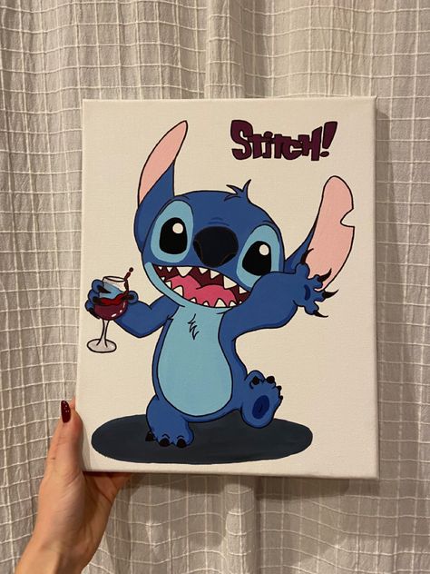 #art #aesthetic #stitch #painting #paint #details #wine #love #drawing #draw Stitch Painting Ideas, Stitch Canvas Painting, Spiderman Canvas Art, Kids Paint Night, Painting Stitch, Spiderman Canvas, Turtle Coloring, Cartoon Characters Sketch, Stitch Painting