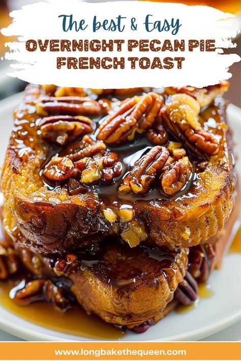 Transform your mornings with Overnight Pecan Pie French Toast! Prep it the night before for a hassle-free, decadent breakfast. Luxurious custard-soaked bread meets a sweet, crunchy pecan topping, baking into a dish that's sure to delight. Ideal for lazy weekends or special brunches, it's a gourmet treat at home. Ready to elevate your breakfast game? Dive into this recipe and wake up to indulgence. Make it now and enjoy a slice of heaven tomorrow! Eggnog French Toast Recipe, Pecan French Toast Casserole Overnight, Christmas Morning French Toast Bake, Pioneer Woman Overnight French Toast, Decadent French Toast, No Egg French Toast Recipes, Carmel Pecan French Toast Slow Cooker, Pecan Pie French Toast Bake, Overnight Pecan Rolls