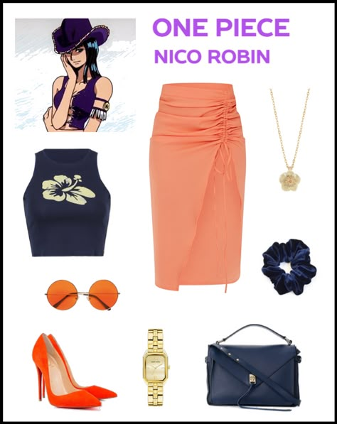 Nico Robin Outfits Inspired, One Piece Inspired Outfits Anime, One Piece Outfit Ideas Anime, One Piece Outfits Anime, One Piece Anime Outfits, Nico Robin Outfits, One Piece Inspired Outfits, One Piece Outfit Ideas, 2000 Outfit