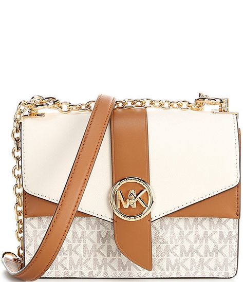 Michael Kors Signature Logo Greenwich Small Convertible Crossbody Bag | Dillard's Convertible Crossbody Bag, Beautiful Handbags, Jet Setter, Dillard's, Luxury Accessories, Signature Logo, Michael Kors Bag, Small Bags, Chain Strap