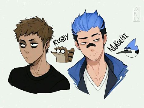 Mordecai And Rigby, Cartoon Characters As Humans, Grand Forks, Mens Haircut, Regular Show, Cartoon As Anime, Men's Haircut, Sketchbook Art Inspiration, Cartoon Shows