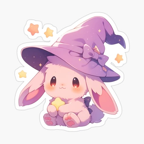 Bunny With Hat Drawing, Bunny Accessories Pet, Magic Bunny, Kawaii Rabbit, Bunny Kawaii, Cute Kawaii Animals Drawing, Bunny Stickers, Witch Drawing, Personajes Studio Ghibli