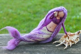 DivArtByGalya - Etsy UK Felted Mermaid, Felted Fairies, Needle Felted Art, Mermaid Crafts, Felted Art, Frozen Characters, Felt Fairy, Purple Mermaid, Mermaid Dolls