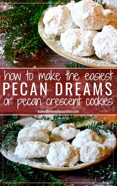 Vegan · Serves 24 · Pecan Dreams look & taste the part of the holiday season with their crunchy, nutty flavor and snowy, powdered sugar aesthetic. pecan crescent cookies | pecan crescent cookies recipe | pecan crescent… More Crescent Cookies Pecan, Pecan Crescents, Mexican Wedding Cookies Easy, Dream Cookies Recipe, Pecan Crescent Cookies, Christmas Cookies Aesthetic, Sugar Aesthetic, Ginger Desserts, Powdered Sugar Cookies