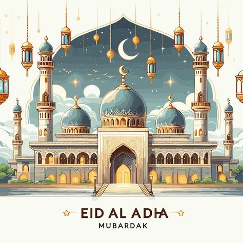 Vector eid mubarak greeting card backgro... | Premium Vector #Freepik #vector #night #mosque #moon #blue Islamic Mosque Art, Eid Mubarak Card Design, Night Mosque, Card Background Design, Eid Mubarak Design, Arabic Background, Raya Design, Greeting Card Background, Eid Mubarak Greeting