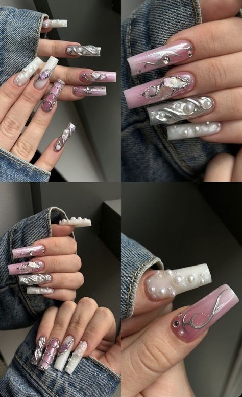 Long Crazy Nails, Crazy Nails Ideas, Wife Nails, Nails Collection, Punk Nails, Goth Nails, Edgy Nails, Grunge Nails, Crazy Nails