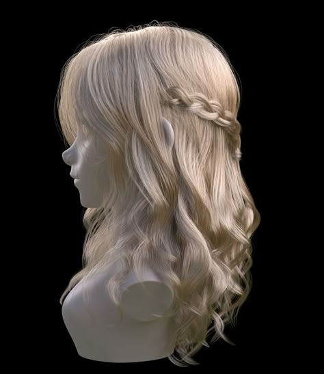 Fantasy Hairstyles Medium Length, Hair Flow Reference, White Hairstyles For Women, Mythical Hairstyles, Elf Hair Styles, Flowing Hair Reference, Hair Claims For Dr, Navi Hairstyles, Elf Hairstyles