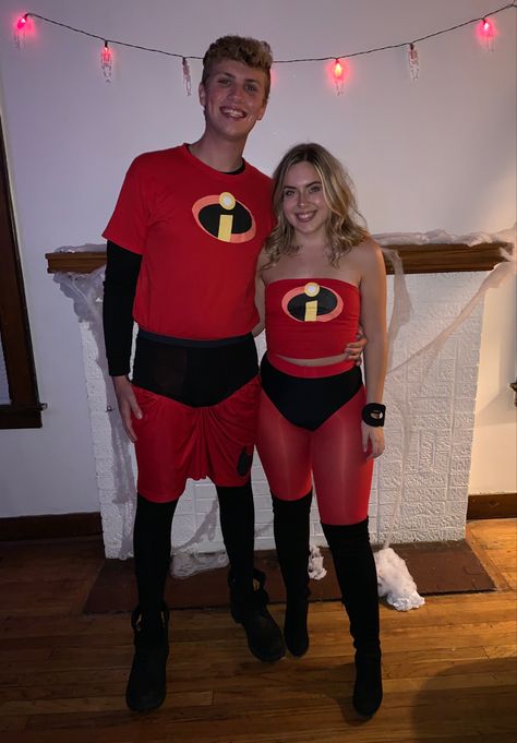 Incredibles Halloween Costume Couple, Incredible Couple Costume, Avenger Couple Costume, Me And Mrs Incredible Costume, Superhero Halloween Costumes For Couples, Incredibles Costume Couples, Mrs Incredible Costume Diy, Cupels Costumes, Couple Halloween Costumes Relationship Goals Hot