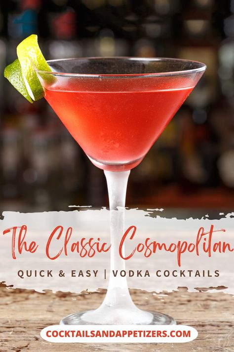 Easy Cosmopolitan drink recipe, a classic cocktail popular on SATC. Vodka, triple sec, lime and cranberry juice come together for a delicious vodka cocktail perfect for ladies night, summer party cocktails and anytime you want a simple and iconic cocktail! Easy Cosmopolitan Recipe, Vodka And Triple Sec Drinks, Summer Party Cocktails, Classic Cosmopolitan Recipe, Triple Sec Drinks, Easy Vodka Cocktails, Night Summer Party, Cosmopolitan Drink Recipe, Triple Sec Cocktails