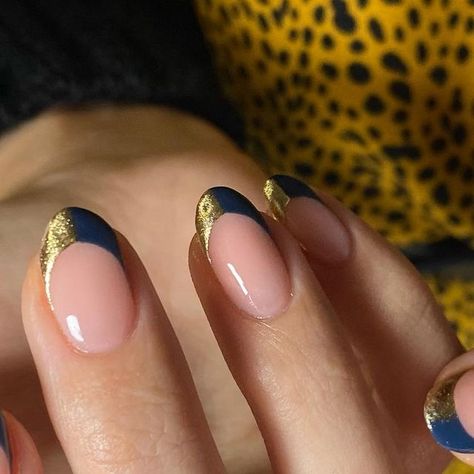 HEATHER ERRINGTON on Instagram: "Navy & Gold   Hand painted using @the_gelbottle_inc Royal Navy & @nailstampingqueenuk Gold Foil   2020 set*" Navy Blue Biab Nails, Gold Nails With Navy Blue, Blue And Gold Gel Nails, Navy Blue And Gold French Tip Nails, Gold And Navy Nails, Navy Nails With Gold Stars, Navy Nails With Gold Foil, Navy Blue Nails With Gold, Navy Blue And Gold Gel Nails