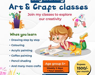 Art Class Pamphlet Design, Art Class Advertisement Poster, Art And Craft Classes Poster, Drawing Classes Pamphlet, Summer Classes Poster, Drawing Class Poster Design, Art Class Poster Design, Drawing Class Poster, Art Classes Poster