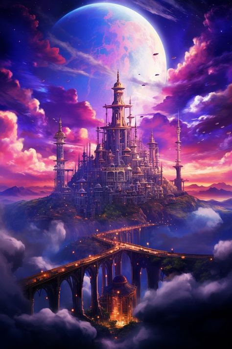 City Of Stolen Magic, Acotar Fanfic, Fantasy Cloud Kingdom, Floating Islands Fantasy Art, Floating Palace Fantasy Art, Sky Islands Fantasy Art, Moon Palace Fantasy Art, Sky Castle Fantasy Art, Fantasy Builds