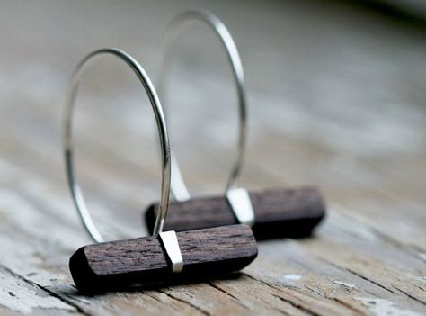 Wood And Metal Jewelry, Wood And Silver Jewelry, Jewelry Tray Display, Earrings Inspiration, Contemporary Jewellery, A Wood, Contemporary Jewelry, Wooden Jewelry, Earrings Sterling Silver