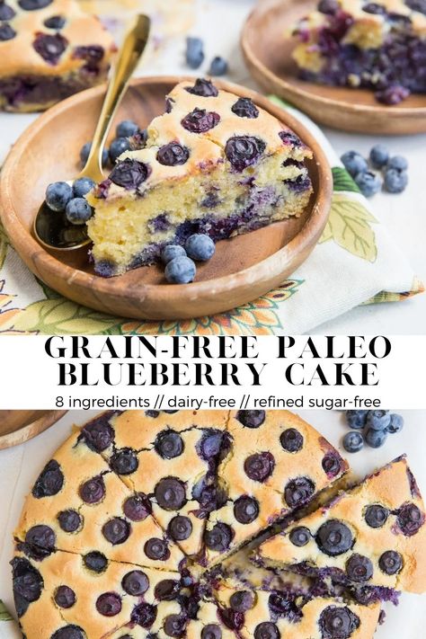 Paleo Blueberry Cake (With Low-Carb Option) - Grain-Free Paleo Blueberry Cake made dairy-free and refined sugar-free. This delicious blueberry delight couldn’t be easier to make! Muffins Paleo, Blueberry Delight, Paleo Breads, Grain Free Breakfast, Paleo Cake, Strawberry Breakfast, Blueberry Breakfast Cake, Best Blueberry Muffins, Grain Free Desserts