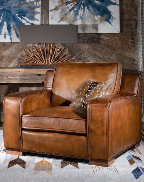 Modernism meets sublime comfort in our Rugby Leath Oversized Leather Chair, Man's Office, Modern Leather Chair, Adobe Home, Black Walnut Wood, Leather Artisan, Leather Furniture, Western Decor, Leather Armchair