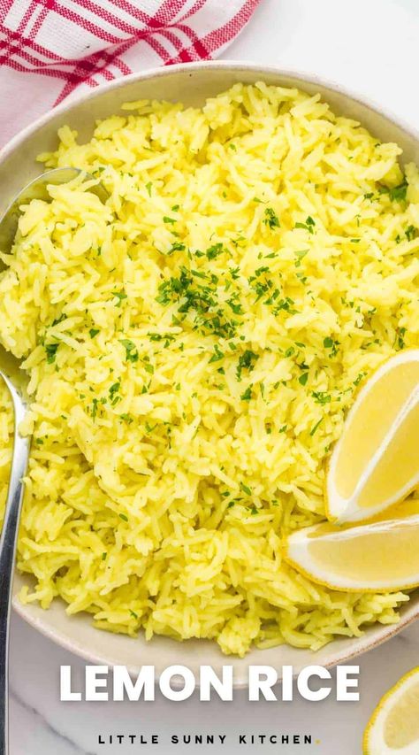 Lemon Pepper Rice Recipes, Fish And Rice Recipes Healthy, Rice Dish For Salmon, Breaded Fish Side Dishes, Side Dishes For Schnitzel, Rice Dish With Fish, Lemon Chicken Sides Dishes, Best Rice With Fish, Savoury Rice Recipes Side Dishes