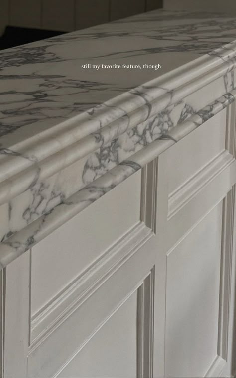 Thick Marble Countertop Bathroom, Thick Edge Countertop, Triple Pencil Edge Countertop, Counter Edge Detail, Old Money Lifestyle, Marble Detail, Money Lifestyle, Marble Counter, Kitchen Marble