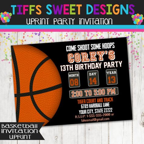 Basketball Party  Basketball Invitation  Must by TiffsSweetDesigns Basketball Birthday Party Invitations, Ticket Party Invitations, Basketball Birthday Invitations, Basketball Theme Birthday, Basketball Invitations, Basketball Birthday Party, Basketball Birthday Parties, Sports Birthday Party, Basketball Theme