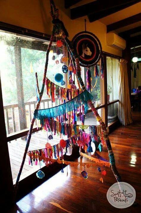 Christmas tree Hippie Christmas Decorations, Solstice Tree, Funky Garden, Hippie Christmas, Tree Structure, Solstice Celebration, Bohemian Christmas, Boho Lifestyle, All Are Welcome