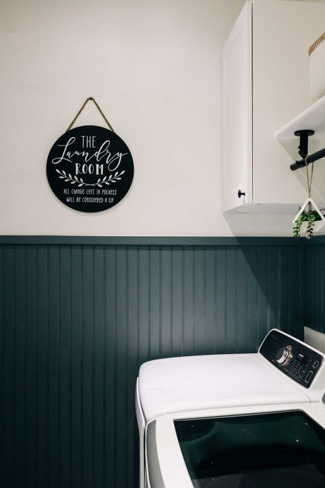 DIY Painted Laundry Room Beadboard Walls Laundry Room Beadboard, Laundry Room Beadboard Walls, Beadboard Laundry, Beadboard Laundry Room, Painted Beadboard Walls, Painted Laundry Room, Beadboard Half Wall, Beadboard Ideas, Wallpaper Laundry Room