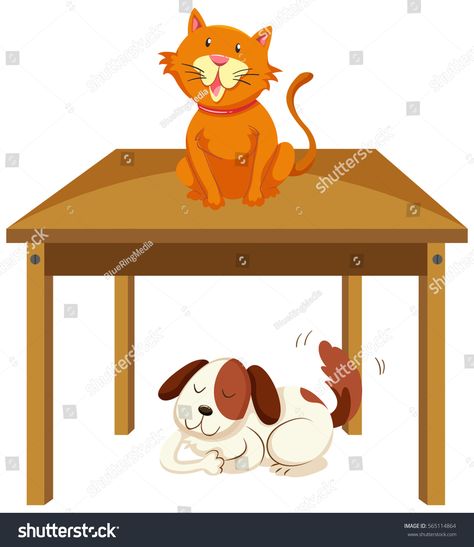 Cat on the table and dog under the table illustration #Ad , #AFFILIATE, #table#Cat#illustration#dog Opposites For Kids, Opposites Preschool, Table Illustration, Kindergarten Word Families, Animals Name In English, Illustration Dog, English Activities For Kids, English For Beginners, Opposite Words