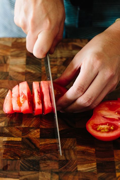 How To Perfectly Dice Any Tomato — Cooking Lessons from The Kitchn Vegetarian Japanese Curry, Tomato Jelly, Vegetarian Japanese, Kitchen Cheat Sheets, Cooking Knife, Homemade Curry, Cold Salads, Knife Skills, Japanese Curry