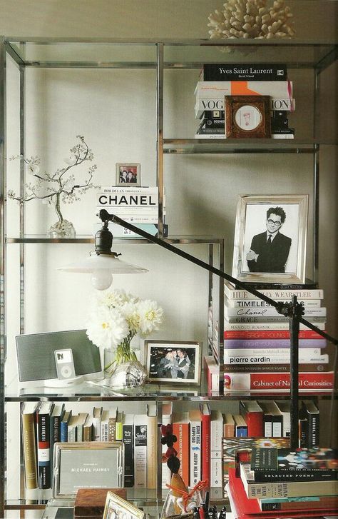 Chrome Bookshelf, Chrome Etagere, Glass Bookshelf, Glass Etagere, Glass Bookshelves, Extra Bedroom, My Score, Things That Matter, Nate Berkus