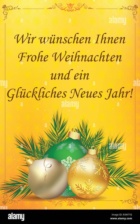 Download this stock image: Classic greeting card for Christmas and New Year. The message (Merry Christmas and Happy New Year) is written in German. - R3W77G from Alamy's library of millions of high resolution stock photos, illustrations and vectors. Merry Christmas In German, Merry Christmas German, Greeting Card For Christmas, Card For Christmas, Merry Christmas Images, New Year Greeting Cards, German Christmas, The Message, Merry Christmas And Happy New Year