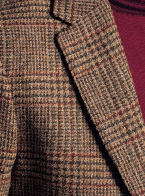 Chocolate and Nutmeg Glen Plaid Wool Sport Coat with Claret Accents - The Ben Silver Collection Ben Silver, Bordeaux Color, Silver Collection, Glen Plaid, Roll Neck Sweater, Suits And Jackets, Men's Clothes, Italian Fabric, Classic American