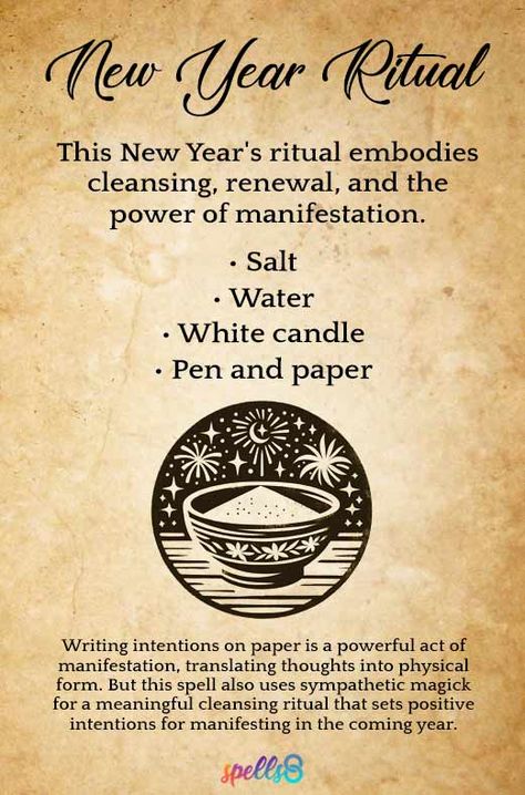 Name In Salt Water Ritual, Witchy New Years Eve Rituals, Witch New Year, New Year Rituals Witch, New Years Spells, New Years Rituals, Water Ritual, Water Spells, New Year Traditions