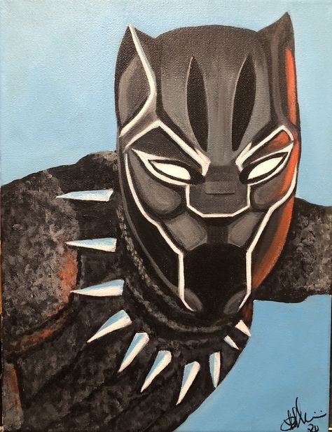 Black Panther Painting Marvel, Marvel Acrylic Painting, Black Panther Painting, Black Panther Avengers, Panther Painting, Avengers Painting, Marvel Diy, Marvel Paintings, Harry Potter Accessories