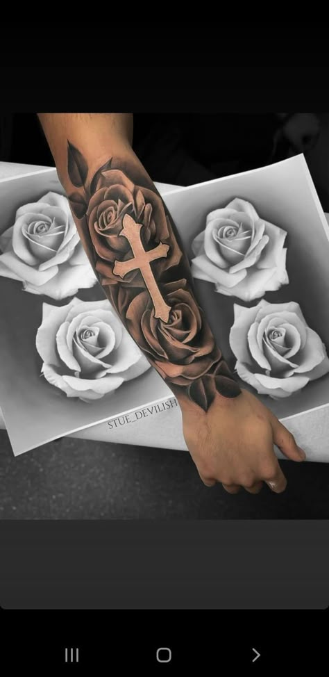 Random Guy Tattoos, Cross Shoulder Tattoos For Women, Cross Tattoo Sleeve, Inner Forearm Tattoo Men Unique, Cross Tattoos For Men Forearm, Guys Arm Tattoos, Tattoos For Guys Arm, Crucifix Tattoo, Forearm Cover Up Tattoos