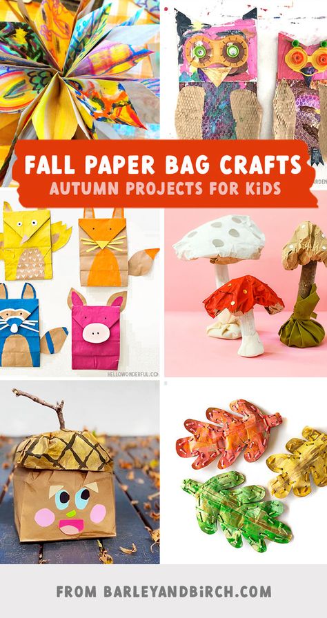 Photos of creative paper bag projects to use for kids fall crafts Fall Paper Bag Crafts, Paper Bag Projects, Paper Bag Crafts For Kids, Creative Paper Bag, Bag Crafts For Kids, Brown Paper Lunch Bags, Brown Paper Bags, Paper Bag Crafts, Paper Bag Puppets